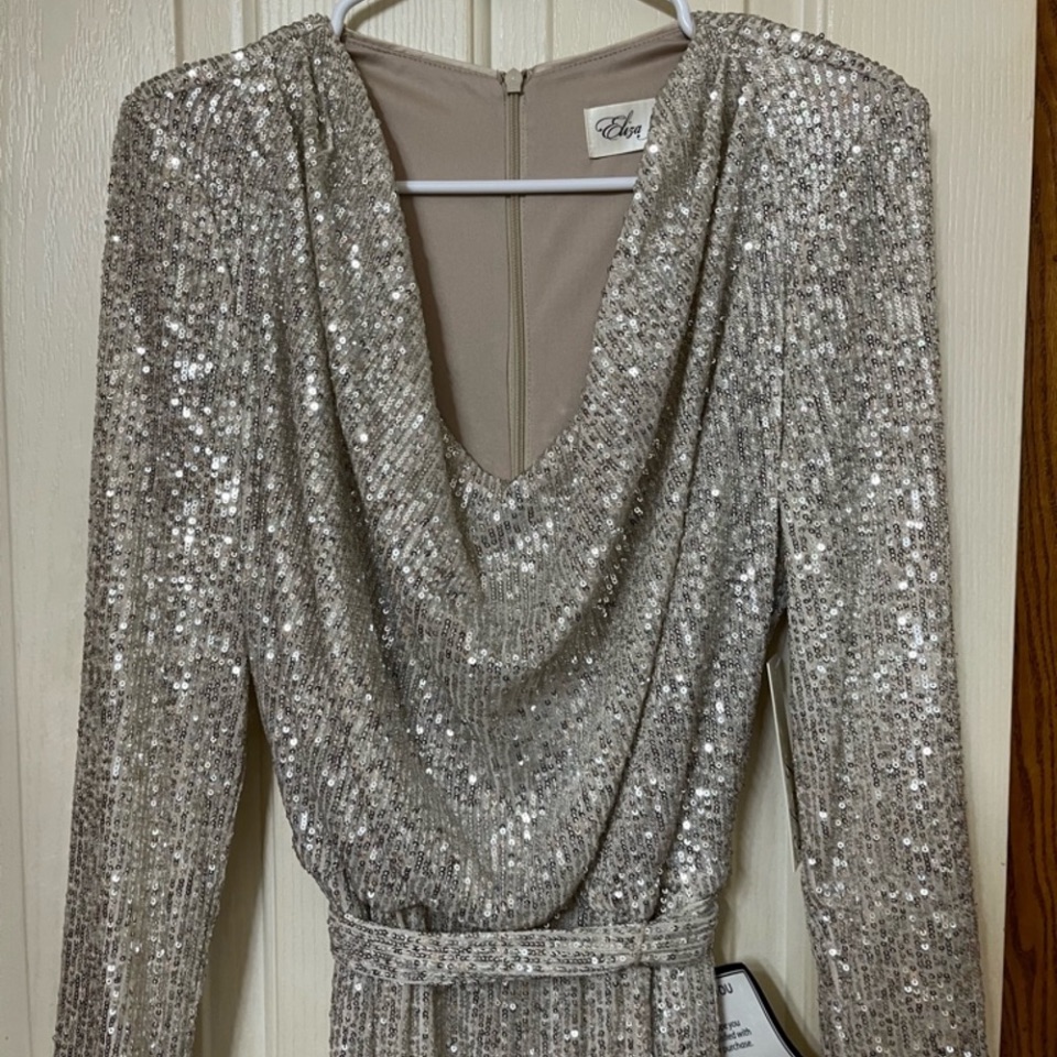 Eliza J. Jumpsuit Bought At Macy's Silver Sequin Jumpsuit Size 8 Nwt